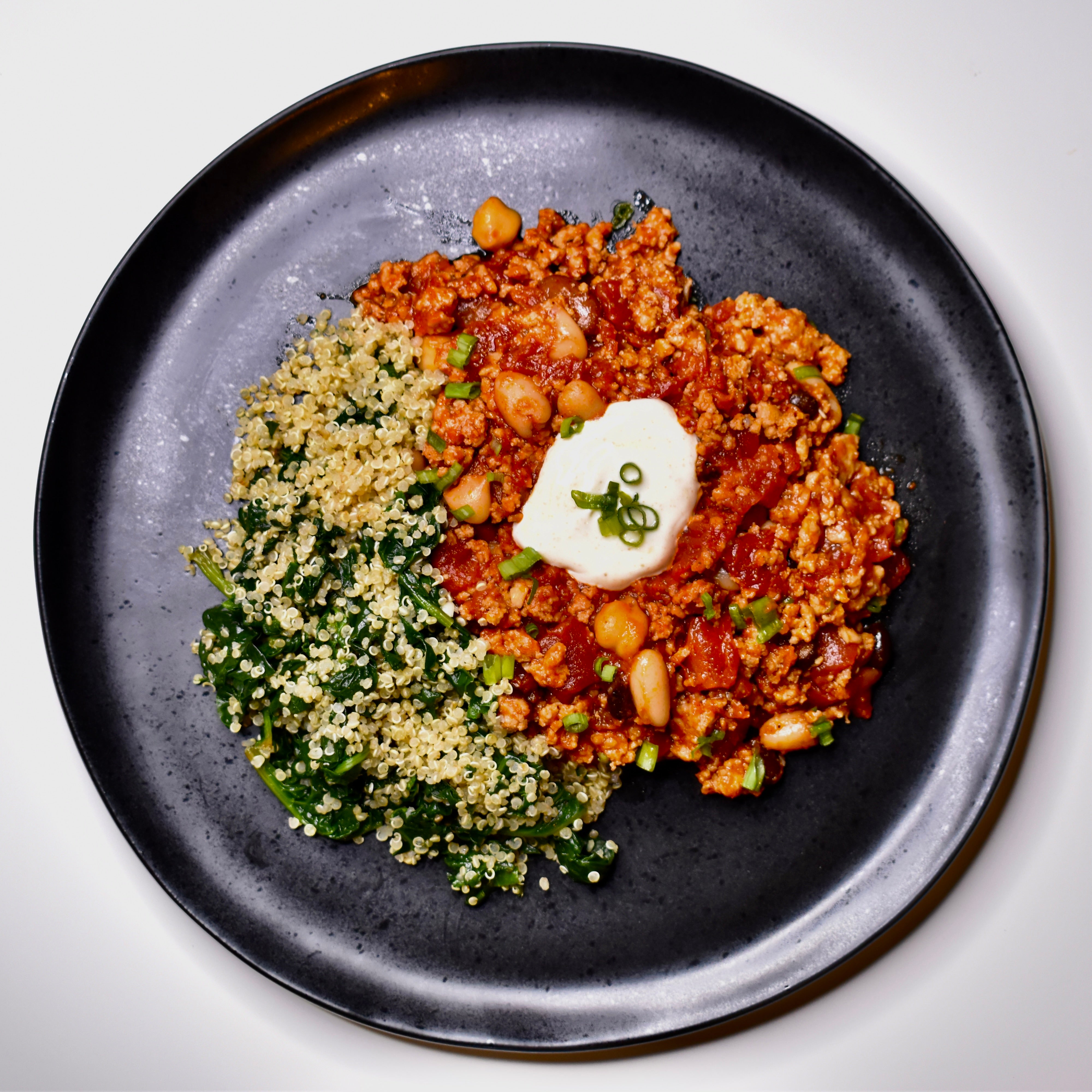 Chicken & Bean Chili, Spinach Quinoa
