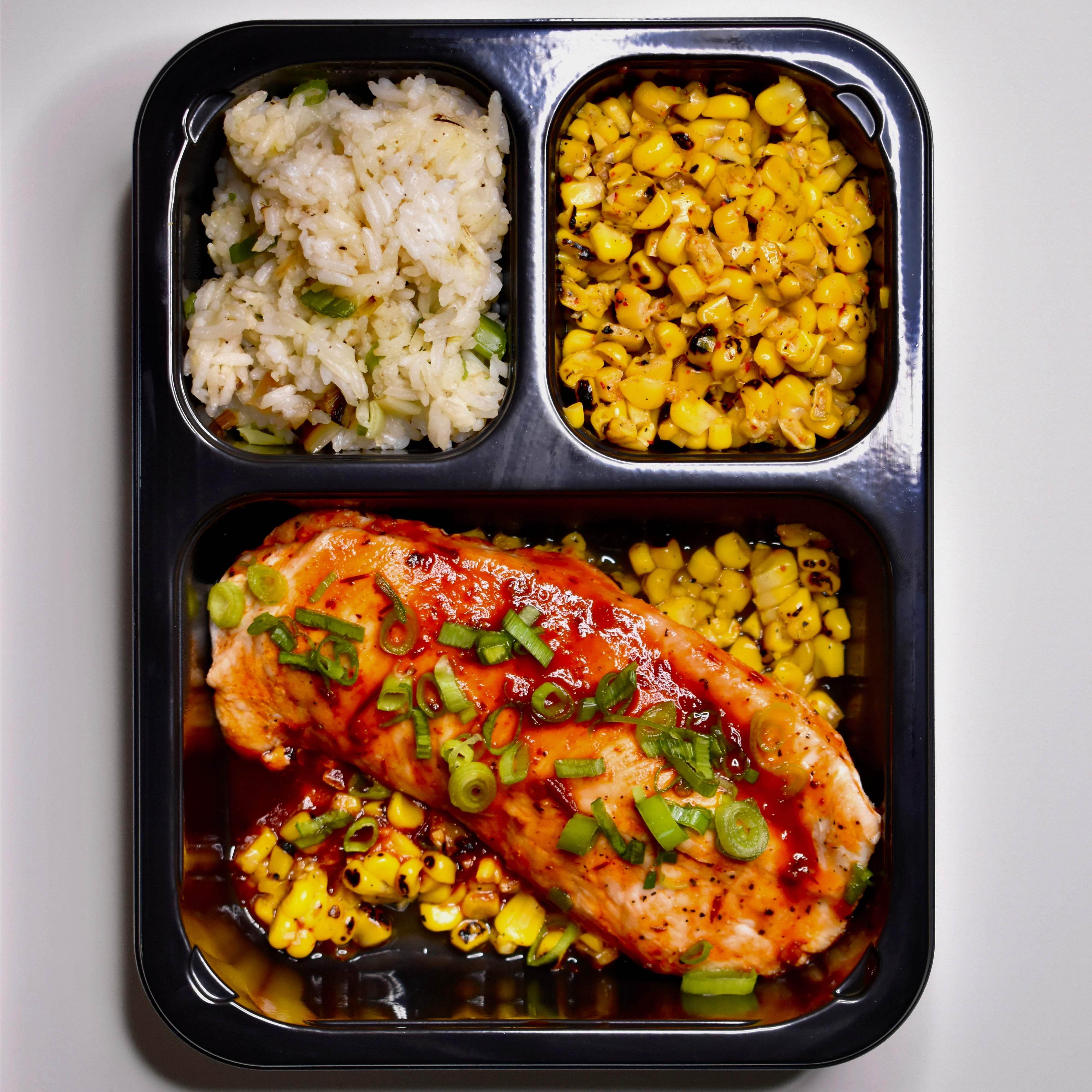 Honey Chipotle Glazed Chicken Breast, Cilantro-Lime Jasmine Rice, Tajin Roasted Corn