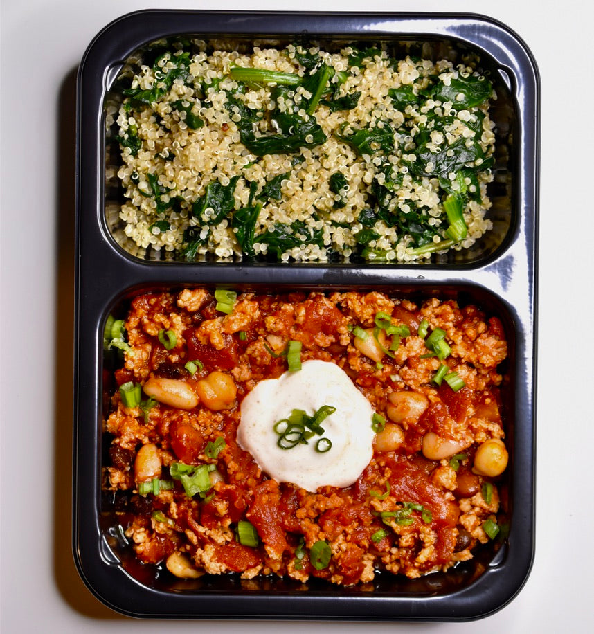 Chicken & Bean Chili, Spinach Quinoa