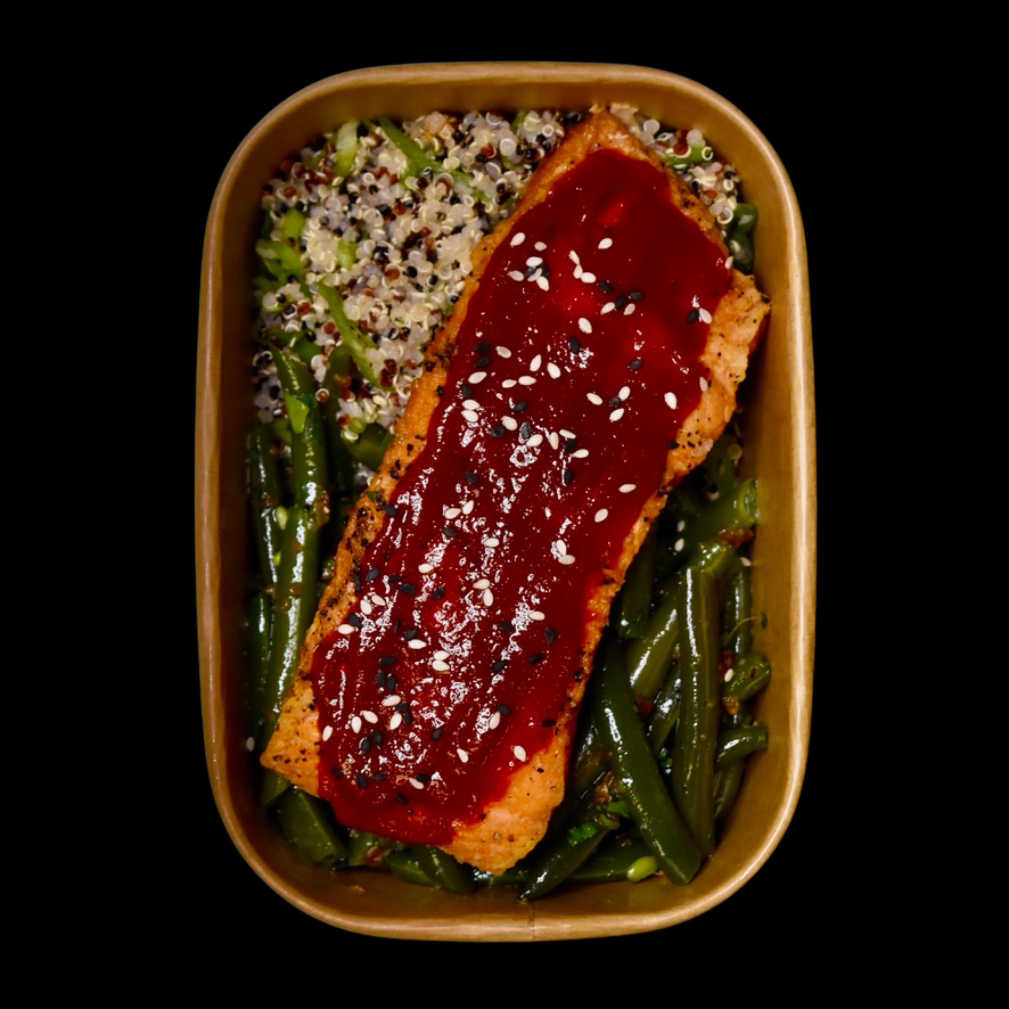 Gochujang Salmon, Scallion Quinoa, Garlic Green Beans