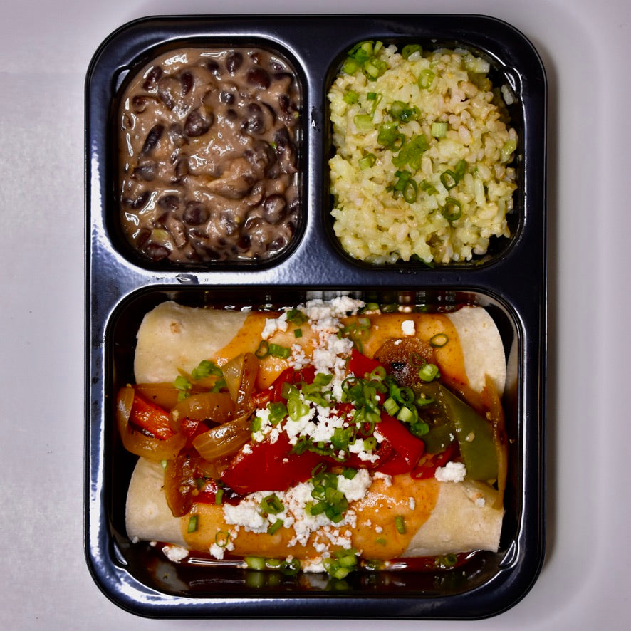 Turkey & Quinoa Enchiladas, Salsa Verde Rice, Garlic Black Beans