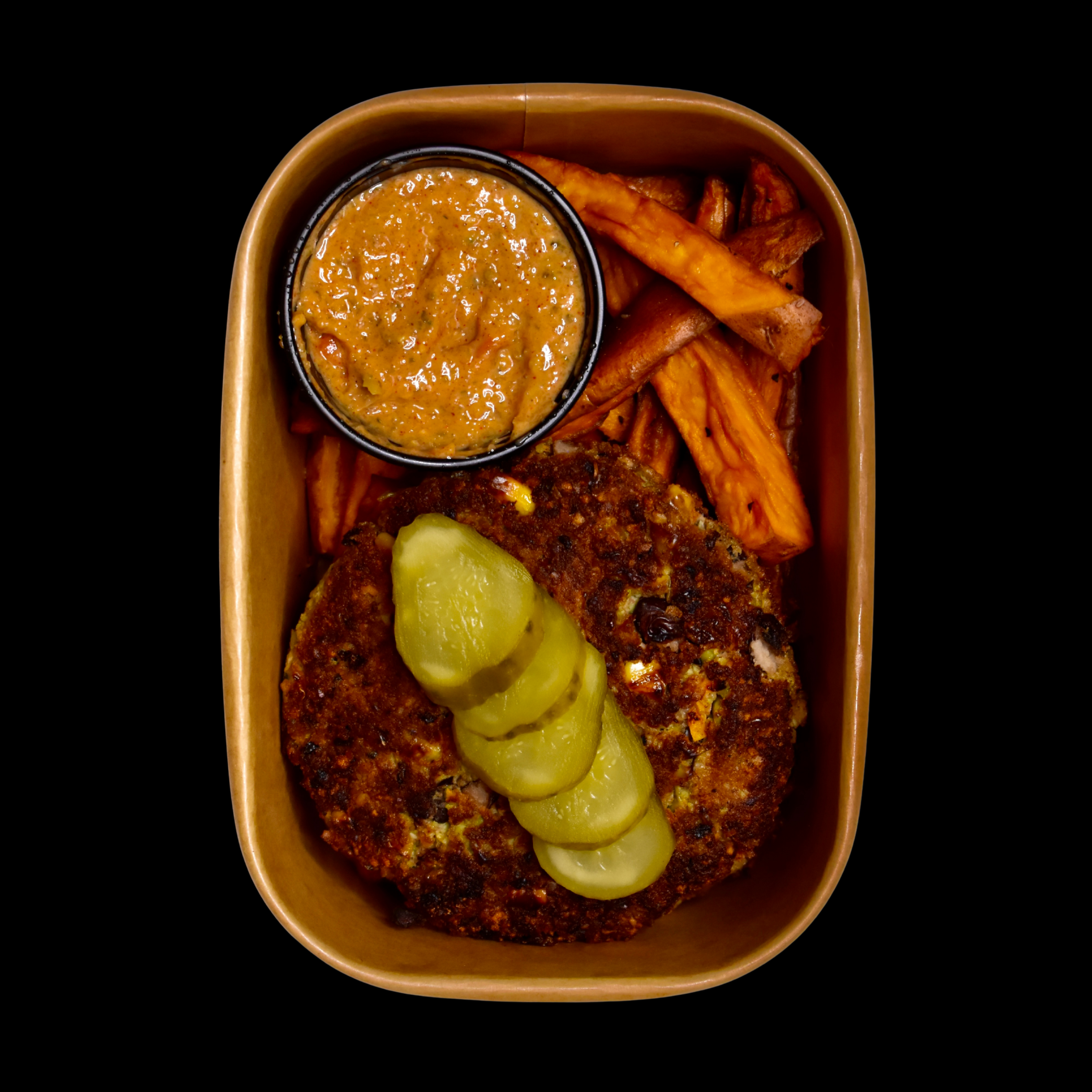 Vegetable Burger, Sweet Potato Fries, House Sauce