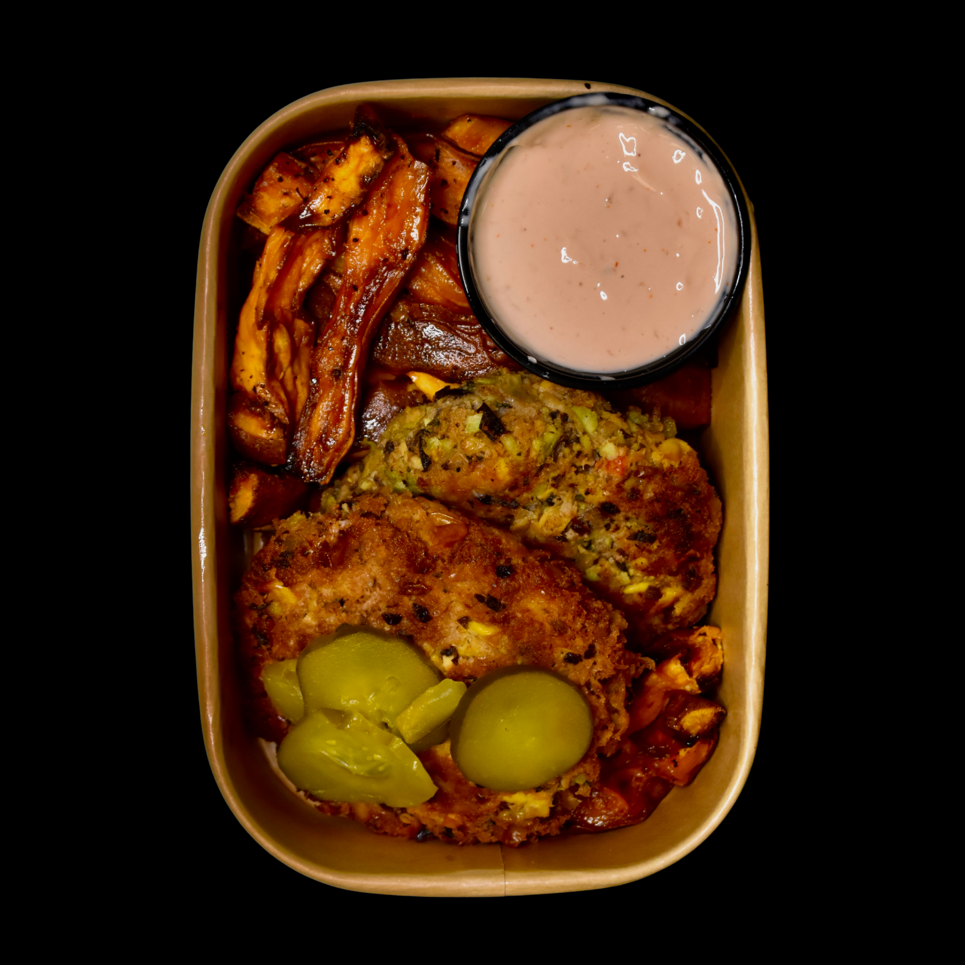 Vegetable Burger, Sweet Potato Fries, House Sauce
