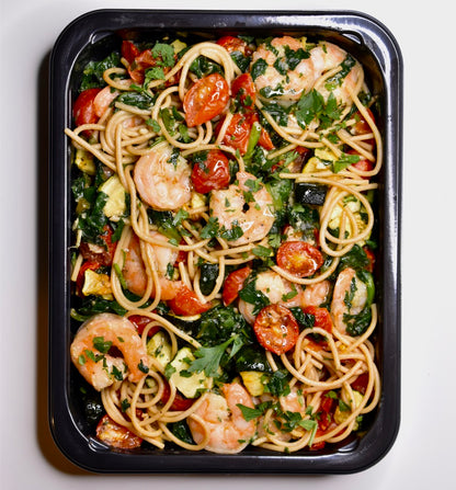 Shrimp Scampi, Pasta, Roasted Zucchini & Tomato