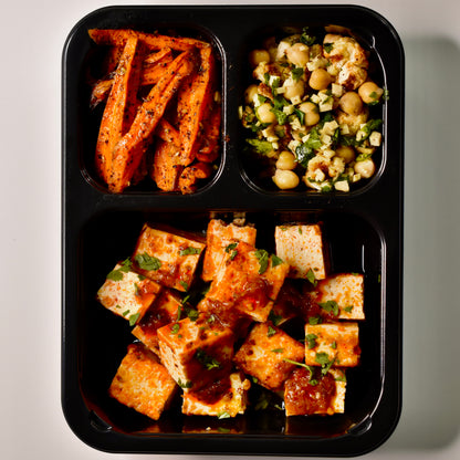 Red Curry Tofu, Za’atar Roasted Carrots, Ginger-Turmeric Cauliflower & Garbanzo Beans