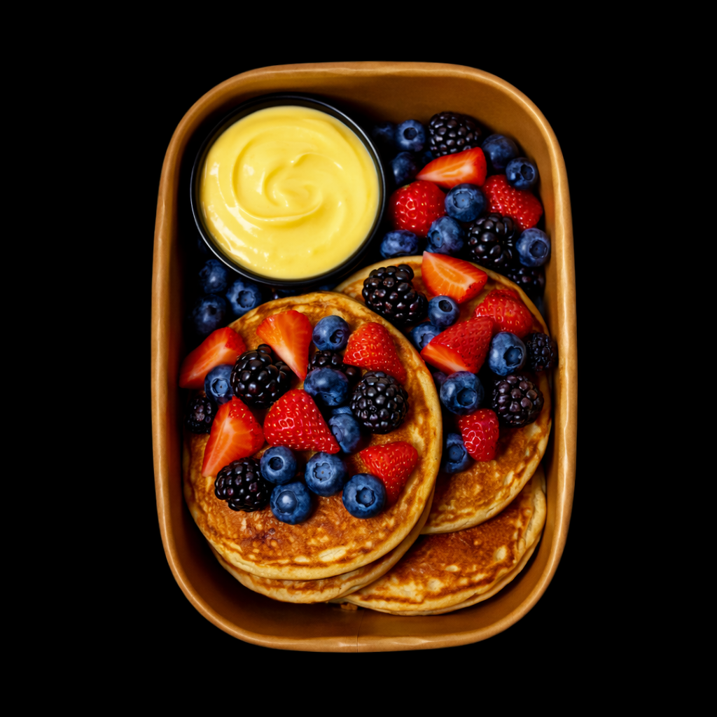 Protein Pancakes with Berries & Honey-Lemon Yogurt