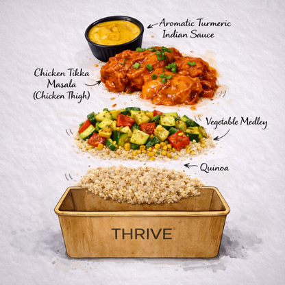 Chicken Tikka Masala, Vegetable Quinoa, Cumin-Turmeric Yogurt