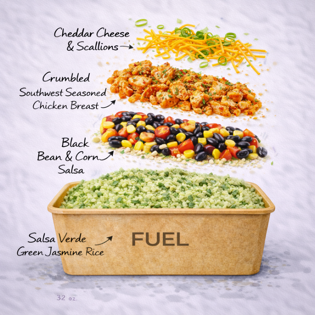 Southwest Chicken, Salsa Verde Rice, Black Bean Corn Salsa