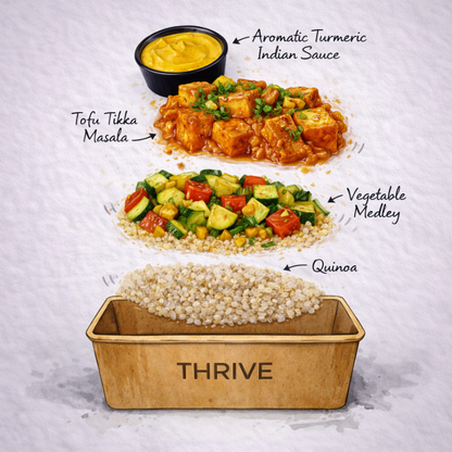Tofu Tikka Masala, Vegetable Quinoa, Cumin-Turmeric Yogurt