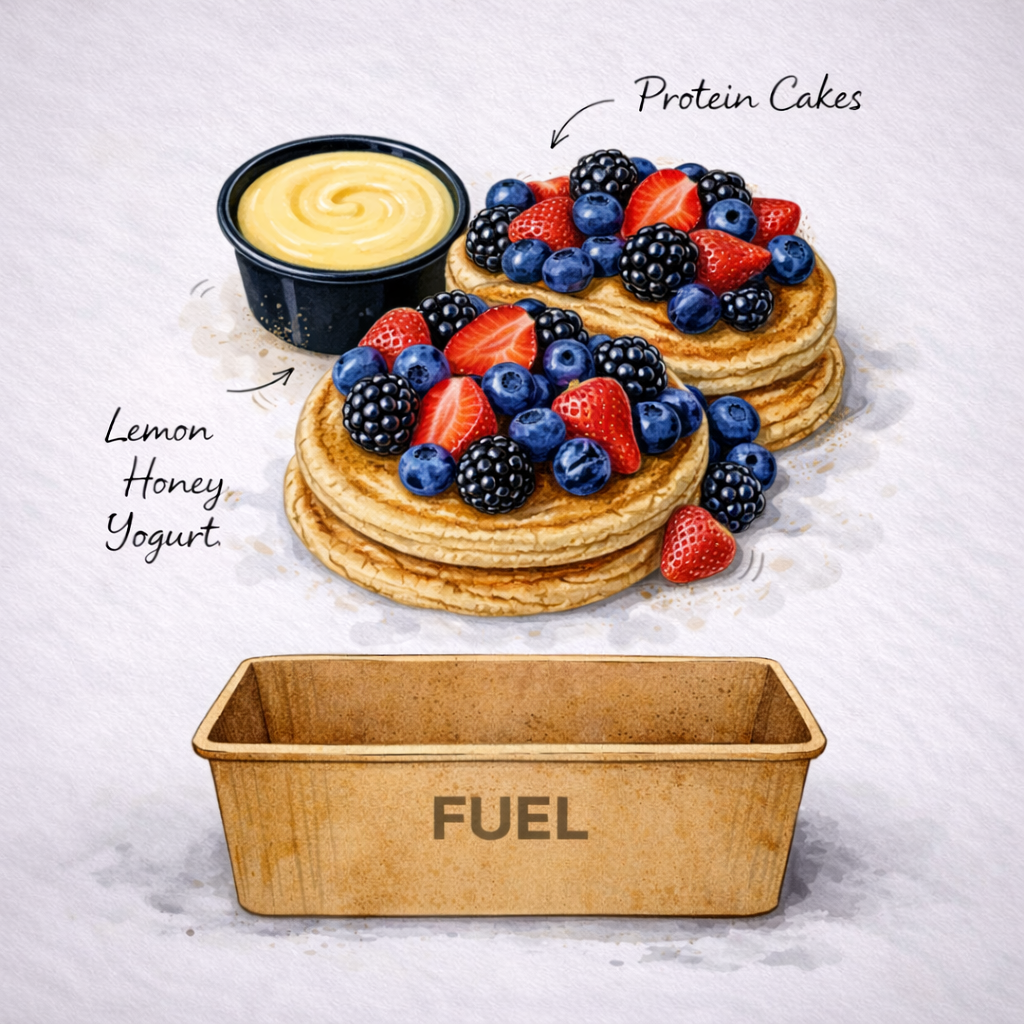 Protein Pancakes with Berries & Honey-Lemon Yogurt